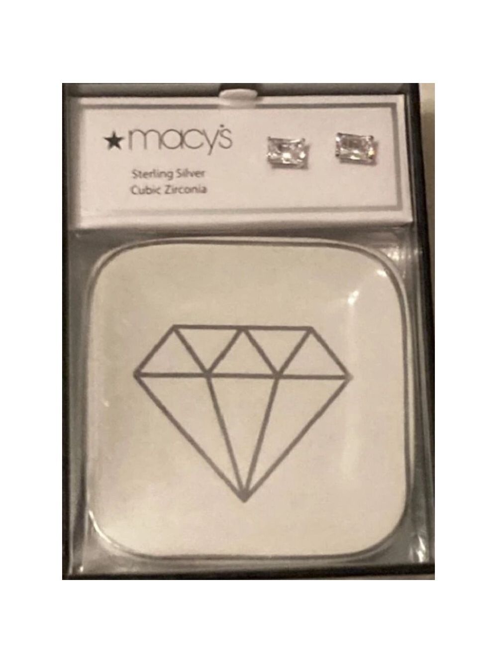Macy's Silver Clear Cubic Zirconia Emerald Cut Earrings